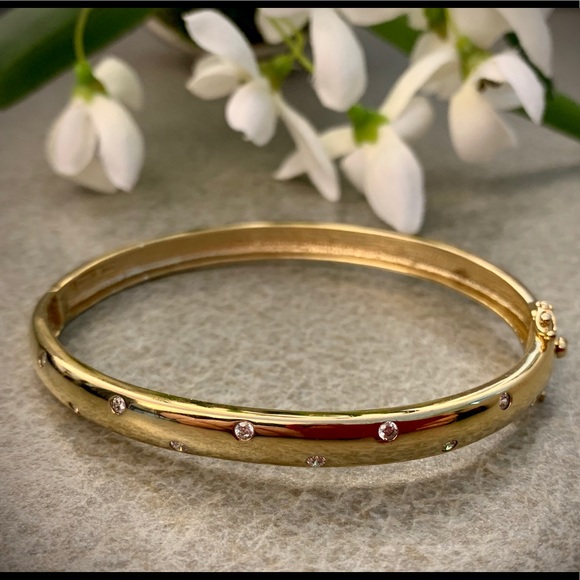 Diamonique Jewelry - Diamonique Scattered Stone Wide Bangle Bracelet